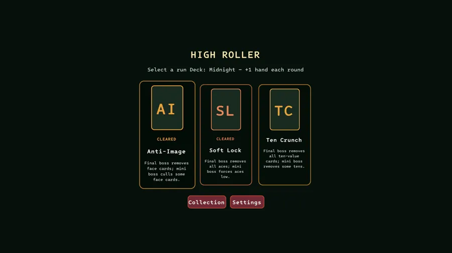 《High Roller》今日登陆Steam 21点肉鸽构筑正式发售