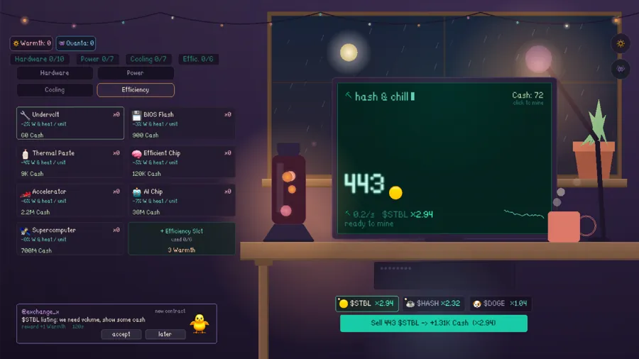 放置休闲游戏《Hash & Chill》登陆Steam 主打lo-fi雨声挖矿体验
