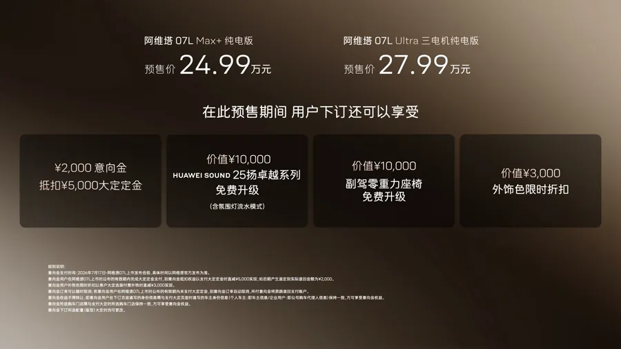阿维塔07 L预售24.99万起 轴距2990mm对标Model Y