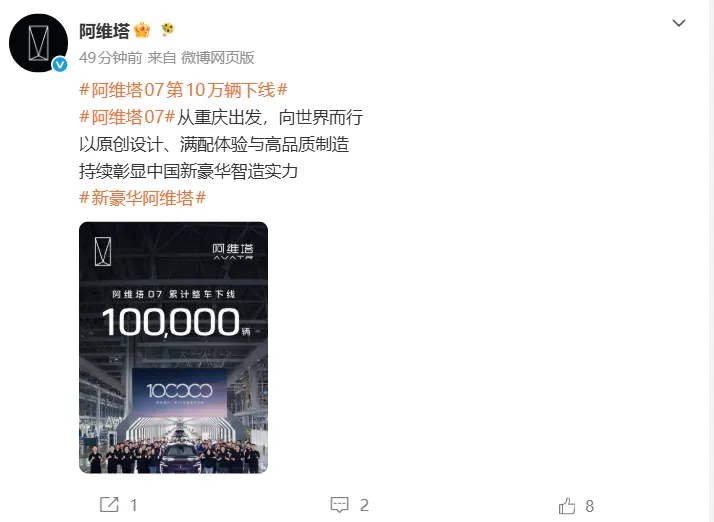 作为阿维塔当前的主力销量车型，阿维塔07自上市以来承担了品牌规模提升的核心任务。官方披露，截至该节点，阿维塔品牌累计销量已突破26万辆；阿维塔07目前已远销新加坡、泰国、阿联酋等多个国家和地区，品牌海…